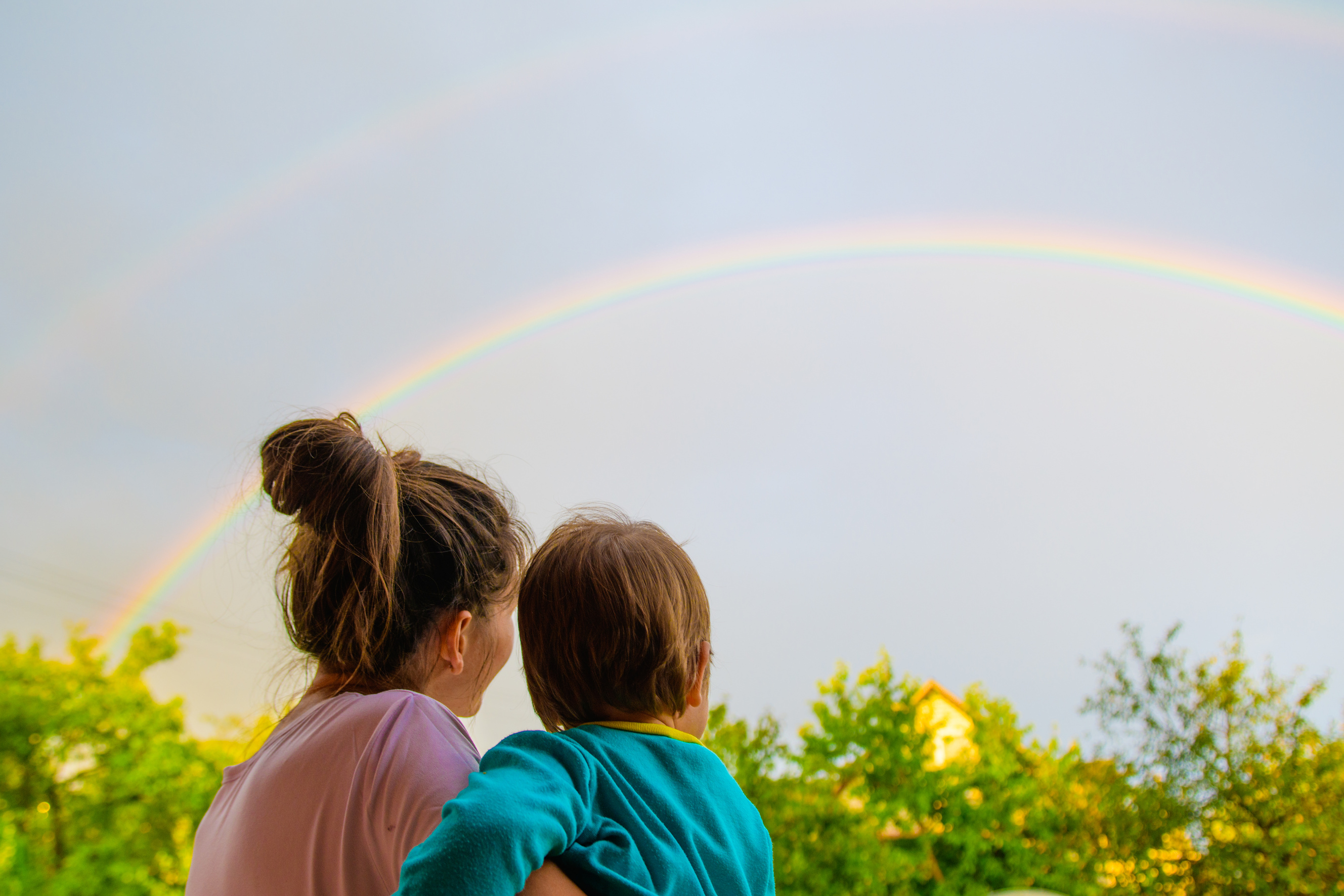 Mother and Toddler Looking at the Rainbow 